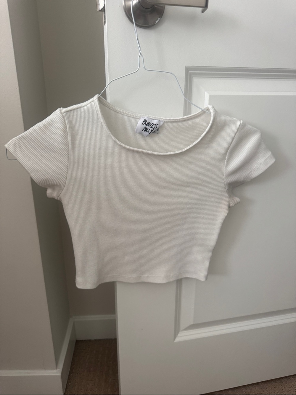 Princess Polly White Ribbed Cropped Tee